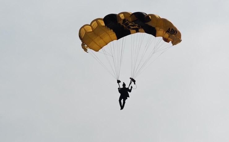 Photo vue à bas angle d'un homme en parapente contre un ciel clair