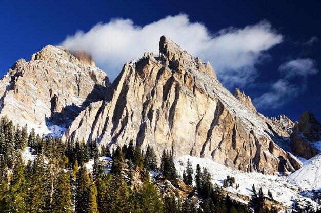 Vue à bas angle des montagnes enneigées contre le ciel