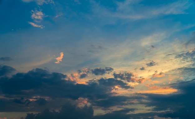 Vue à bas angle des nuages dans le ciel au coucher du soleil