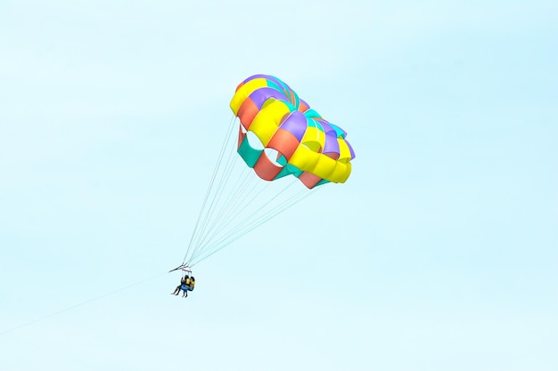 Vue à bas angle de personnes en parachutisme contre un ciel dégagé