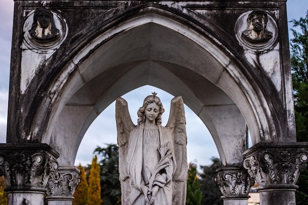 Vue en bas angle des statues sur le bâtiment historique