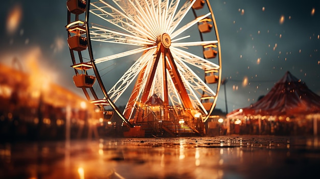 Vue de bas de la roue de ferris éclairée