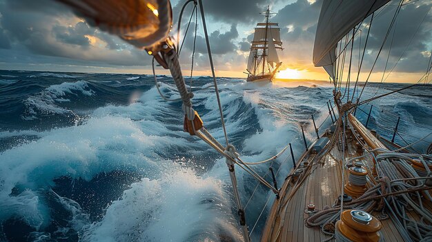 Vue d'un bateau à bord lors de la navigation en eaux agitées