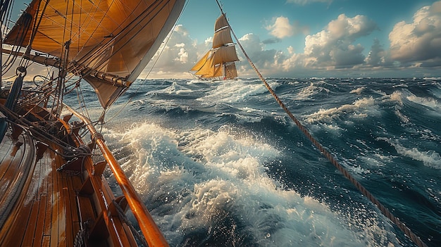 Vue d'un bateau à bord lors de la navigation en eaux agitées