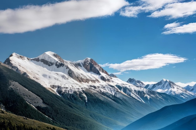 vue sur de beaux paysages de montagnes avec un ciel bleu et un temps clair