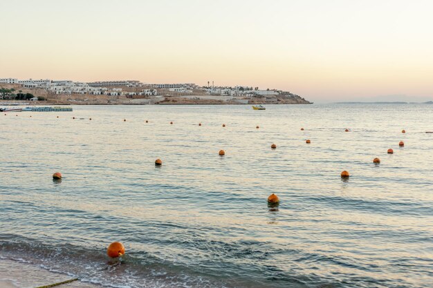 Vue sur la belle mer calme pendant le coucher du soleil Concept de vacances et de voyage