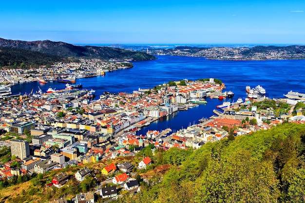 Vue sur Bergen et le port depuis le sommet de la montagne