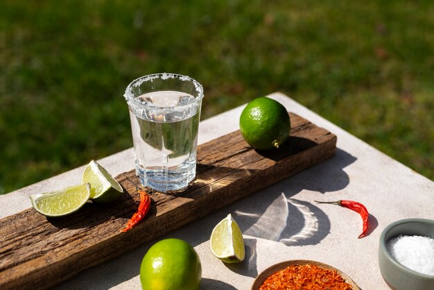 Photo vue de la boisson sotol mexicaine dans un verre