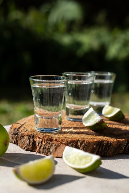 Photo vue de la boisson sotol mexicaine dans des verres