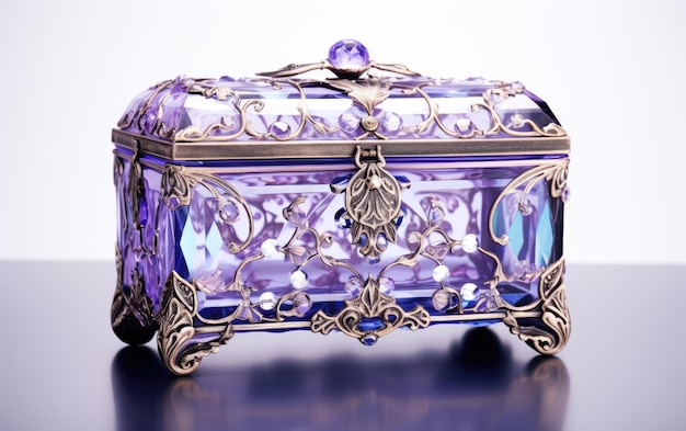 vue d'une boîte à bijoux en verre sur fond blanc