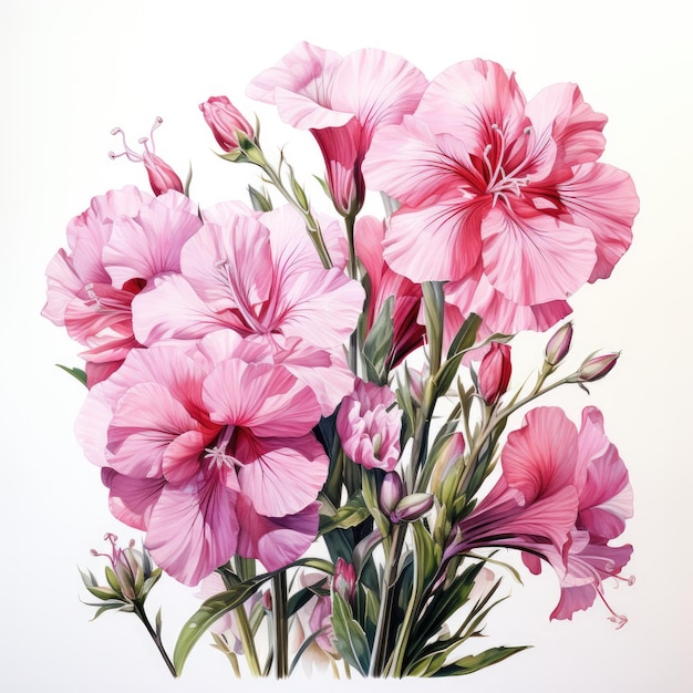 Vue botanique à l'aquarelle douce des fleurs sur fond blanc avec des micro-photos de stock