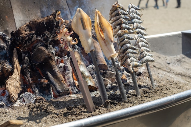 Vue D'une Brochette De Poisson Typique Sur Les Plages De Malaga