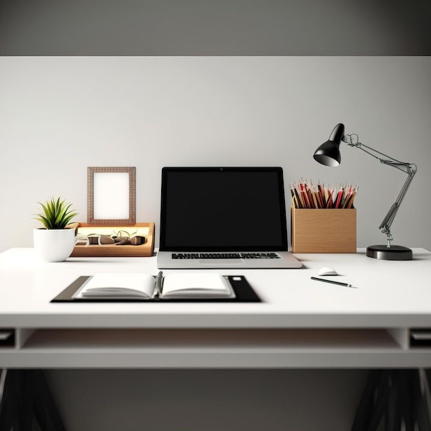 vue d'un bureau avec accessoires lieu de travail minimaliste IA générative