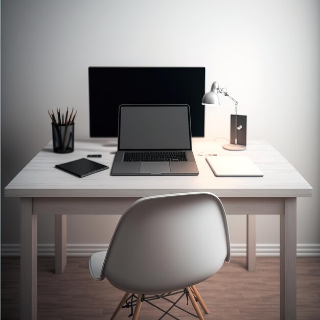 vue d'un bureau avec accessoires lieu de travail minimaliste IA générative