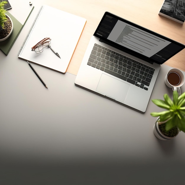 vue d'un bureau avec accessoires lieu de travail minimaliste IA générative