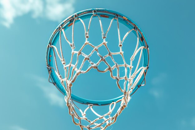 Vue d'un cerceau de basket-ball sur un ciel bleu clair