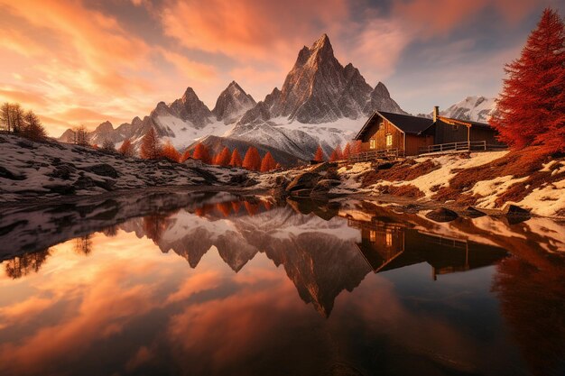 Photo une vue d'une chaîne de montagnes avec un lac