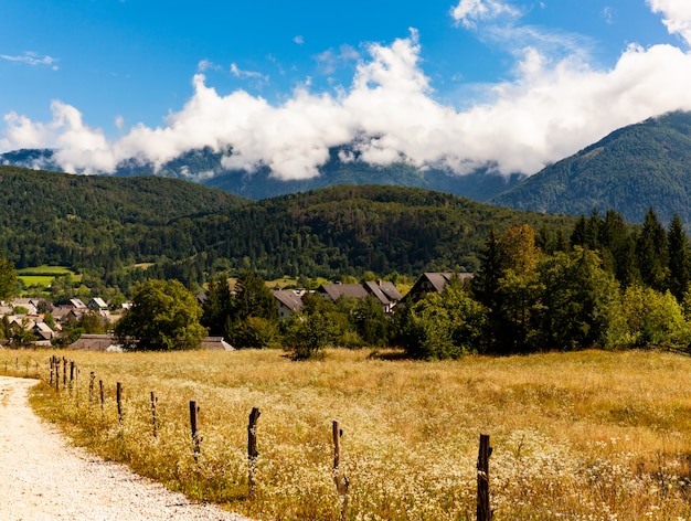 Vue sur chalet slovène à Stara Fuzina, Slovénie