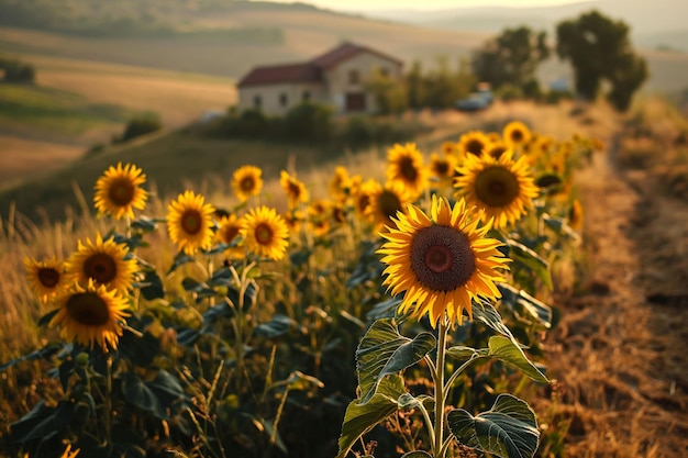 Photo une vue sur le champ et les tournesols