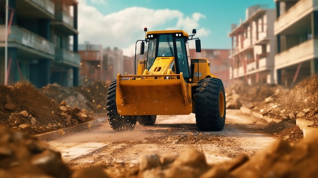 vue d'une chargeuse à roues sur une IA génératrice de construction