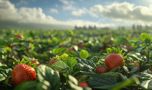 Photo vue charmante des plantations de fraises rouges fraîches de la plantation de fruits ai générée
