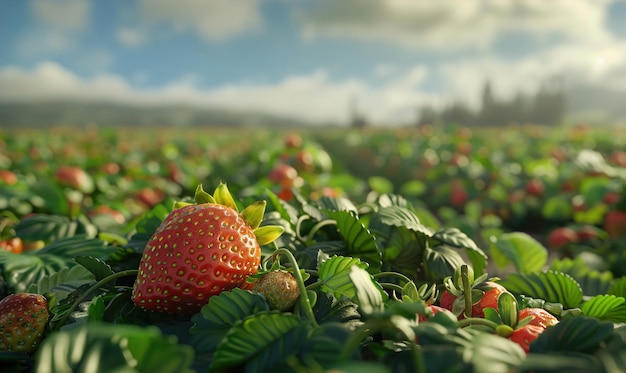 Photo vue charmante des plantations de fraises rouges fraîches de la plantation de fruits ai générée