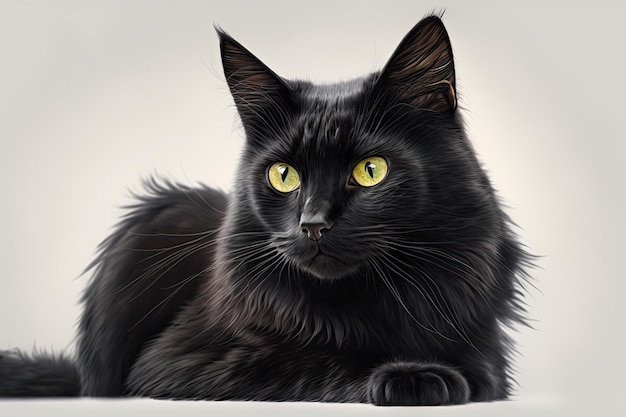 Vue d'un chat noir reposant sur un fond blanc Generative AI