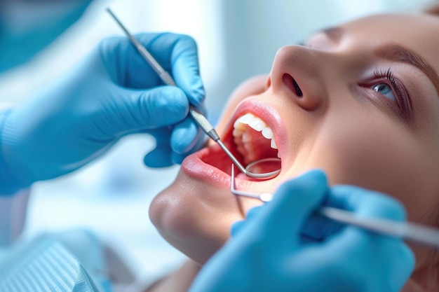 Vue ci-dessous du dentiste lors de l'examen des dents.