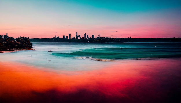 Vue sur le ciel du soir de l'océan paysage urbain de Sydney