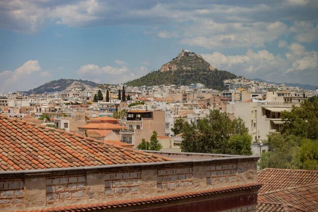 Vue de la colline du Lycabette du vieux quartier de Plaka à Athènes, Grèce