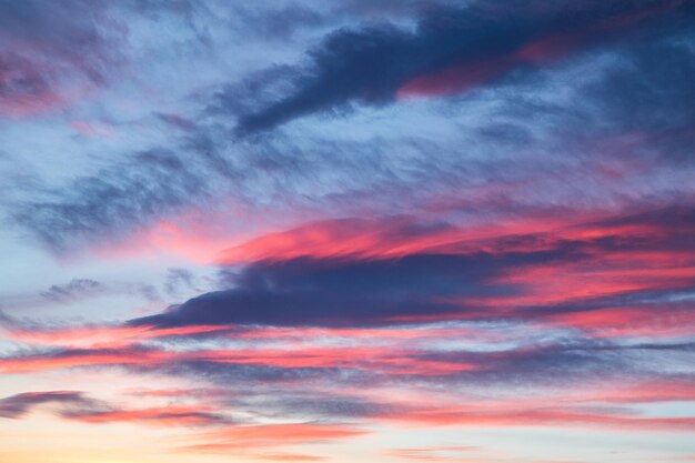 Vue complète du ciel nuageux et dramatique au coucher du soleil