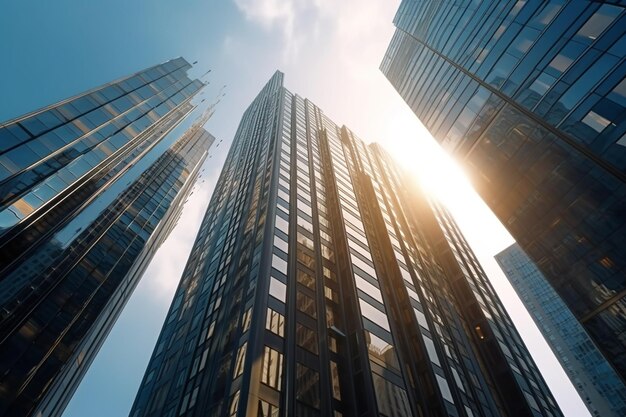 Vue en contre-plongée des gratte-ciel modernes dans les bâtiments de hong kong