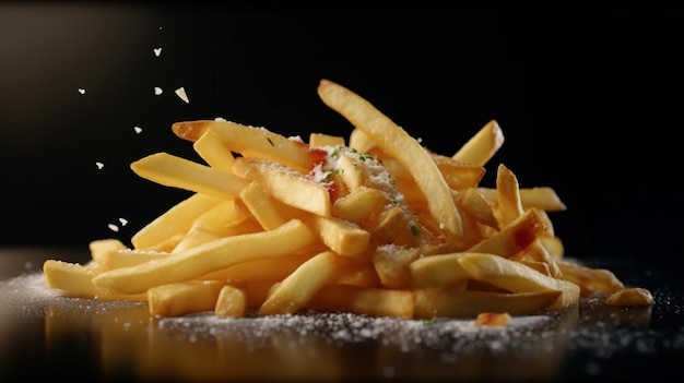 Photo vue de côté frites avec assaisonnement