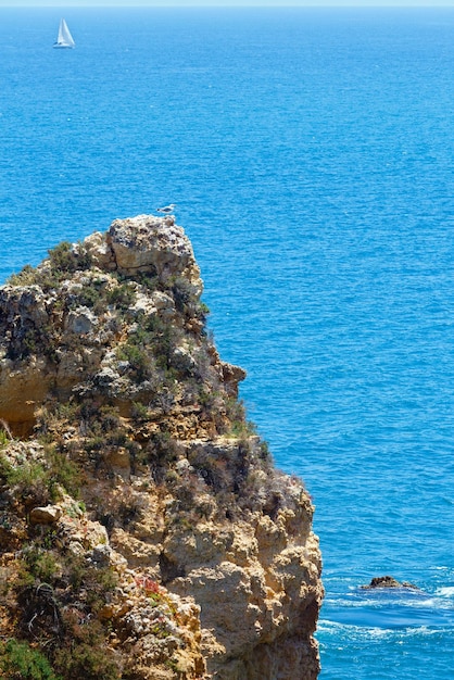 Vue sur la côte rocheuse d'été de l'océan Atlantique (Ponta da Piedade, Lagos, Algarve, Portugal).