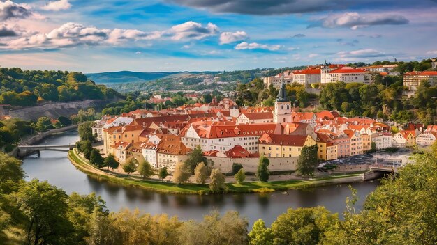 Photo vue à couper le souffle de la ville de cesky krumlov dans la région de la bohême du sud de la république tchèque en europe