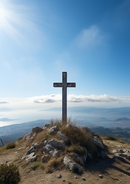 vue sur la croix religieuse avec ciel et nuages