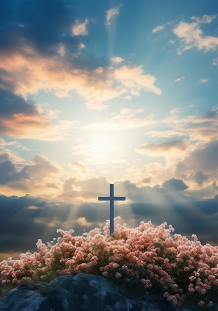 vue sur la croix religieuse avec ciel et nuages