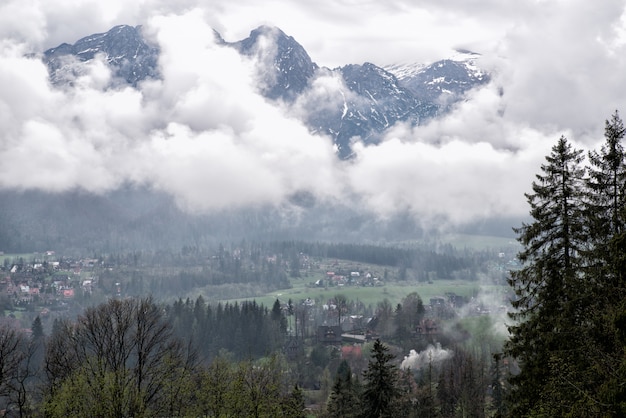 Une vue sur le dal du village de Zakopane sur les montagnes Tatras, Zakopane, Pologne