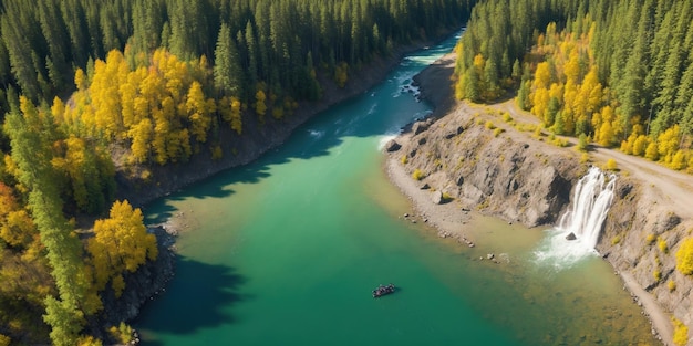 Vue depuis un drone des chutes de Jog