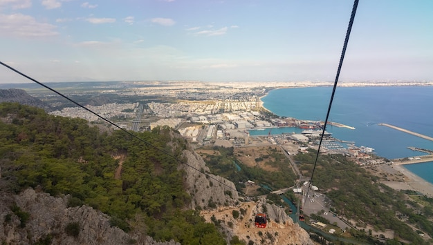 Vue depuis un téléphérique d'une ville et d'une baie tentaculaires