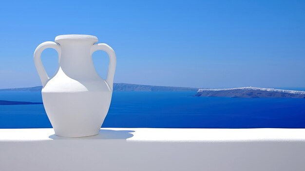 Photo vue depuis la villa de luxe avec piscine mer île grecque santorin