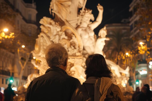 Photo vue de derrière un peuple vue du monument impressionnant de la fête de las fallas à valence