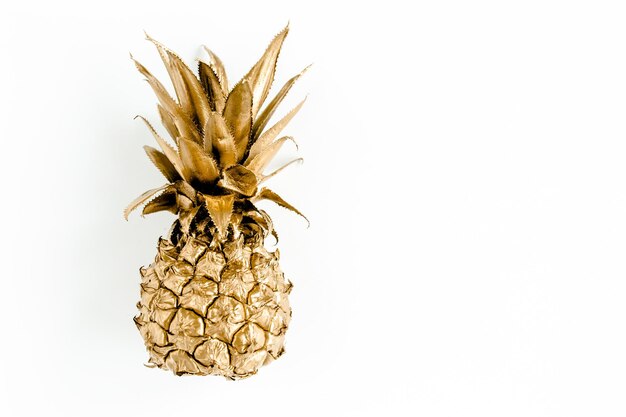 Vue de dessus ananas doré isolé sur fond blanc modèle de concept alimentaire blog médias sociaux minim