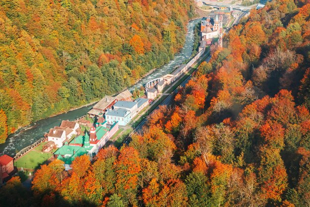 Vue de dessus des arbres colorés dans les montagnes du Caucase