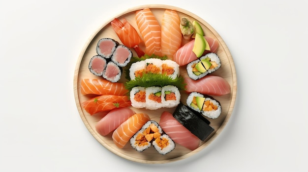vue de dessus une assiette divers sushis