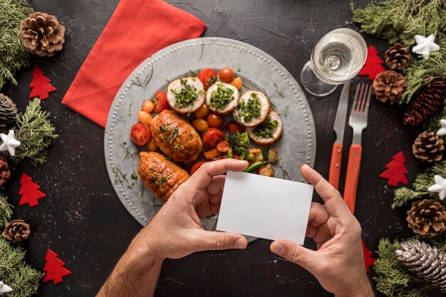 Photo vue de dessus assortiment de repas de noël festifs