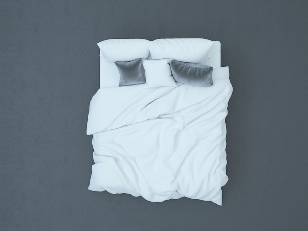 Vue de dessus au lit blanc avec oreillers en velours