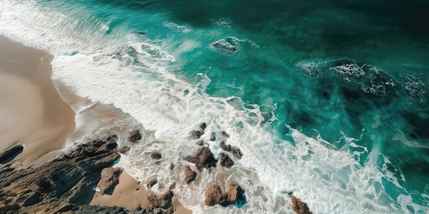 Vue de dessus d'une belle plage tropicale avec des vagues de la merVue aérienne Prise de vue panoramique AI générative