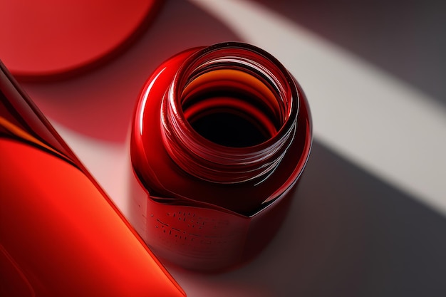 Vue de dessus d'une bouteille de vernis à ongles rouge coule Illustration AI Generative