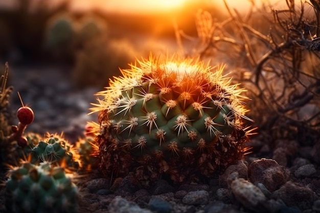 Vue de dessus de cactus exotiques dans le désert Réseau de neurones généré par l'IA